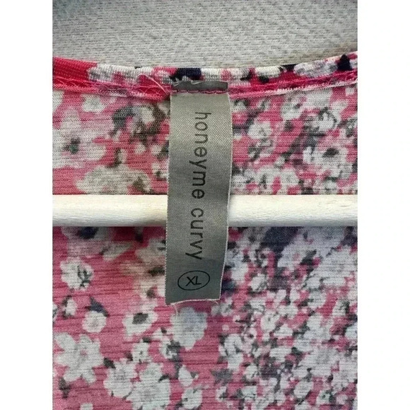 Honeyme Curvy Women's Size XL Open Front Pink Flowers Floral Print Cardigan - Picture 3 of 8
